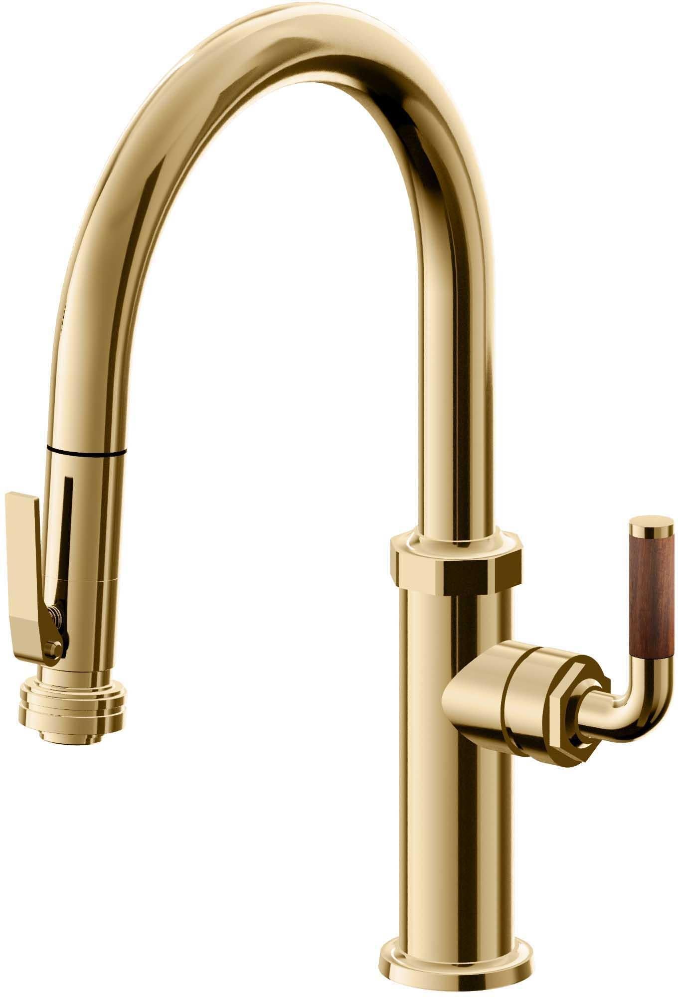 California Faucets Descanso Llave de Cocina con Rociador Extraíble hacia Abajo Industrial con Rociador de Compresión - Low Pico en Arco - Oro Francés