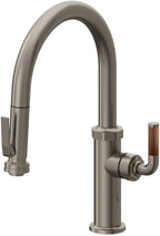 California Faucets Descanso Llave de Cocina con Rociador Extraíble hacia Abajo Industrial con Rociador de Compresión - Low Pico en Arco - Grafito
