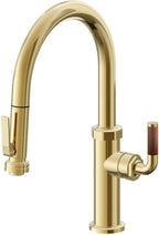 California Faucets Descanso Llave de Cocina con Rociador Extraíble hacia Abajo Industrial con Rociador de Compresión - Low Pico en Arco - Oro Pulido de por Vida