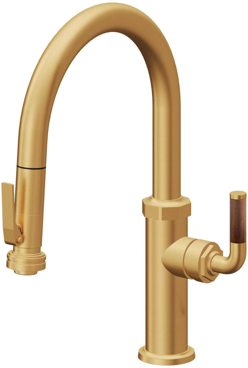 California Faucets Descanso Llave de Cocina con Rociador Extraíble hacia Abajo Industrial con Rociador de Compresión - Low Pico en Arco - Oro Satinado de por Vida