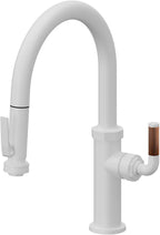 California Faucets Descanso Llave de Cocina con Rociador Extraíble hacia Abajo Industrial con Rociador de Compresión - Low Pico en Arco - Blanco Mate