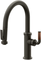 California Faucets Descanso Llave de Cocina con Rociador Extraíble hacia Abajo Industrial con Rociador de Compresión - Low Pico en Arco - Bronce Oscuro