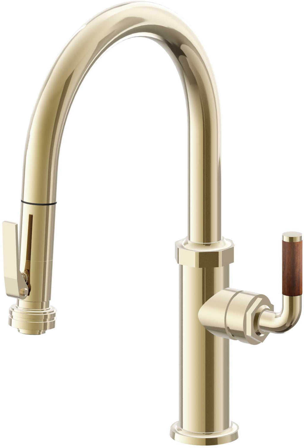 California Faucets Descanso Llave de Cocina con Rociador Extraíble hacia Abajo Industrial con Rociador de Compresión - Low Pico en Arco - Latón Pulido