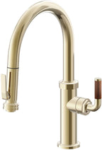 California Faucets Descanso Llave de Cocina con Rociador Extraíble hacia Abajo Industrial con Rociador de Compresión - Low Pico en Arco - Latón Pulido