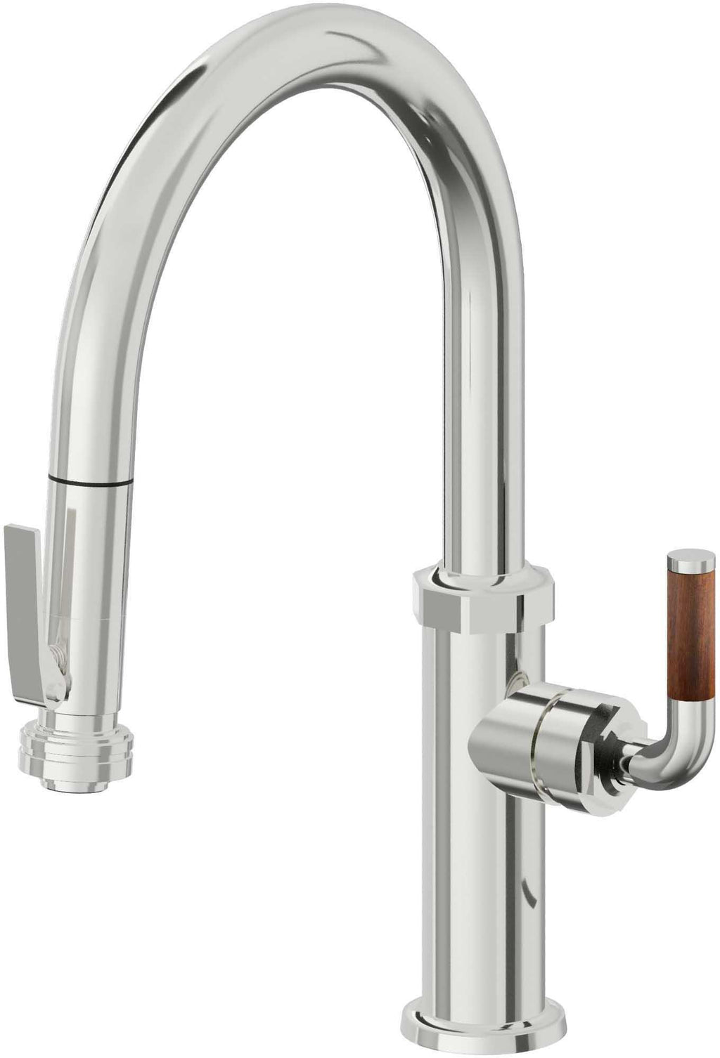 California Faucets Descanso Llave de Cocina con Rociador Extraíble hacia Abajo Industrial con Rociador de Compresión - Low Pico en Arco - Cromo Pulido
