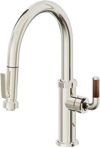 California Faucets Descanso Llave de Cocina con Rociador Extraíble hacia Abajo Industrial con Rociador de Compresión - Low Pico en Arco - Níquel Pulido