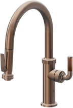 California Faucets Descanso Llave de Cocina con Rociador Extraíble hacia Abajo Industrial con Rociador de Compresión - Low Pico en Arco - Bronce Satinado