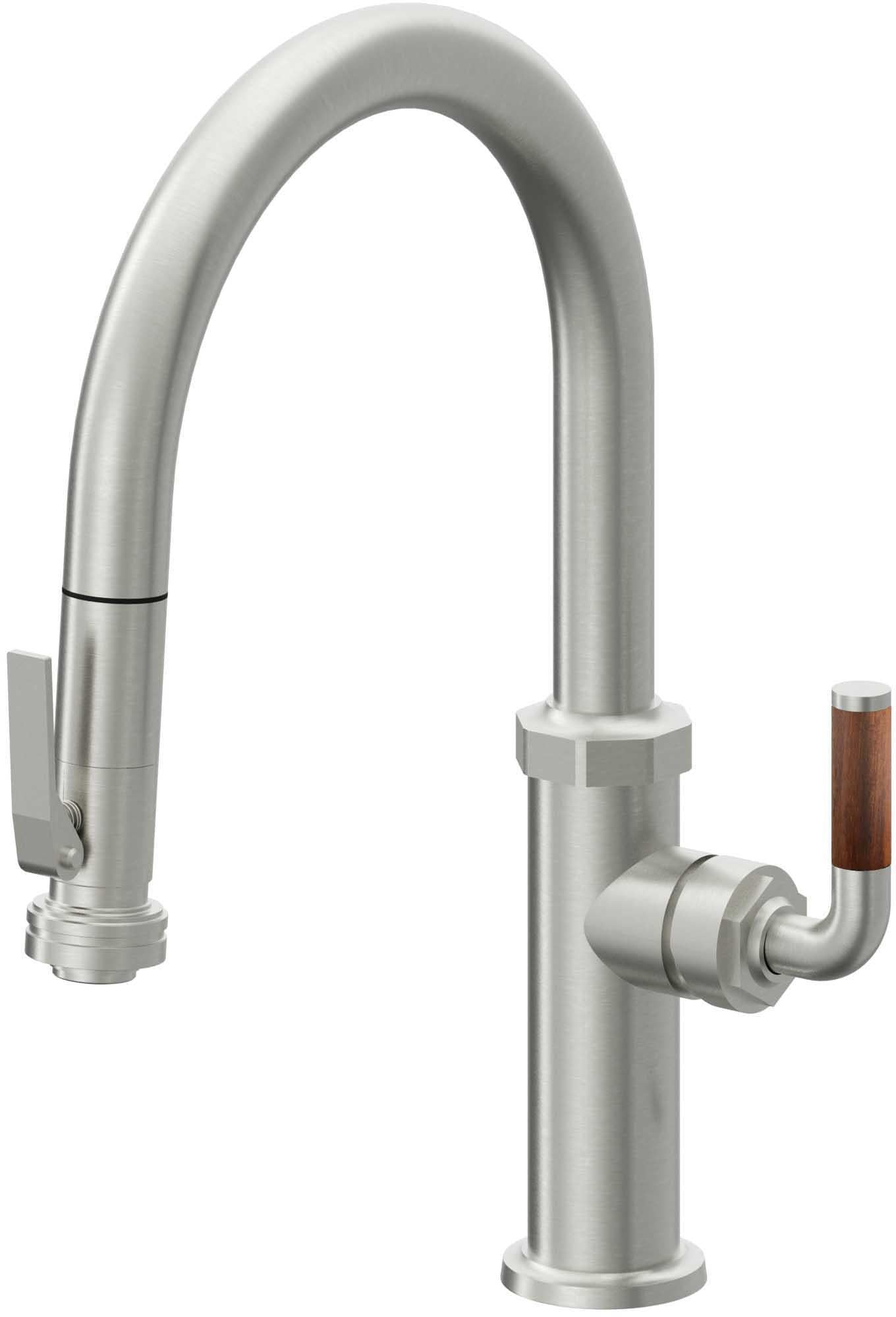 California Faucets Descanso Llave de Cocina con Rociador Extraíble hacia Abajo Industrial con Rociador de Compresión - Low Pico en Arco - Cromo Satinado