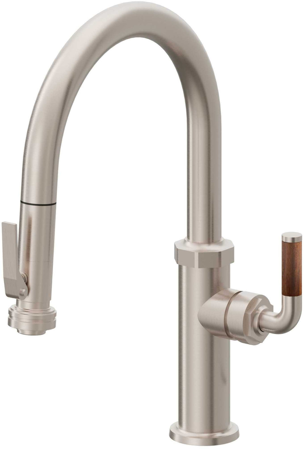 California Faucets Descanso Llave de Cocina con Rociador Extraíble hacia Abajo Industrial con Rociador de Compresión - Low Pico en Arco - Níquel Satinado