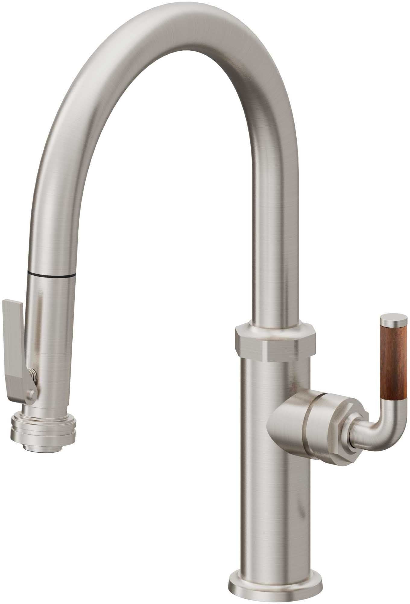 California Faucets Descanso Llave de Cocina con Rociador Extraíble hacia Abajo Industrial con Rociador de Compresión - Low Pico en Arco - Acero Inoxidable Ultra