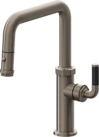 California Faucets Descanso Llave de Cocina con Rociador Extraíble hacia Abajo Industrial con Rociador de Botón - Pico Cuadrado - Níquel Antiguo Mate