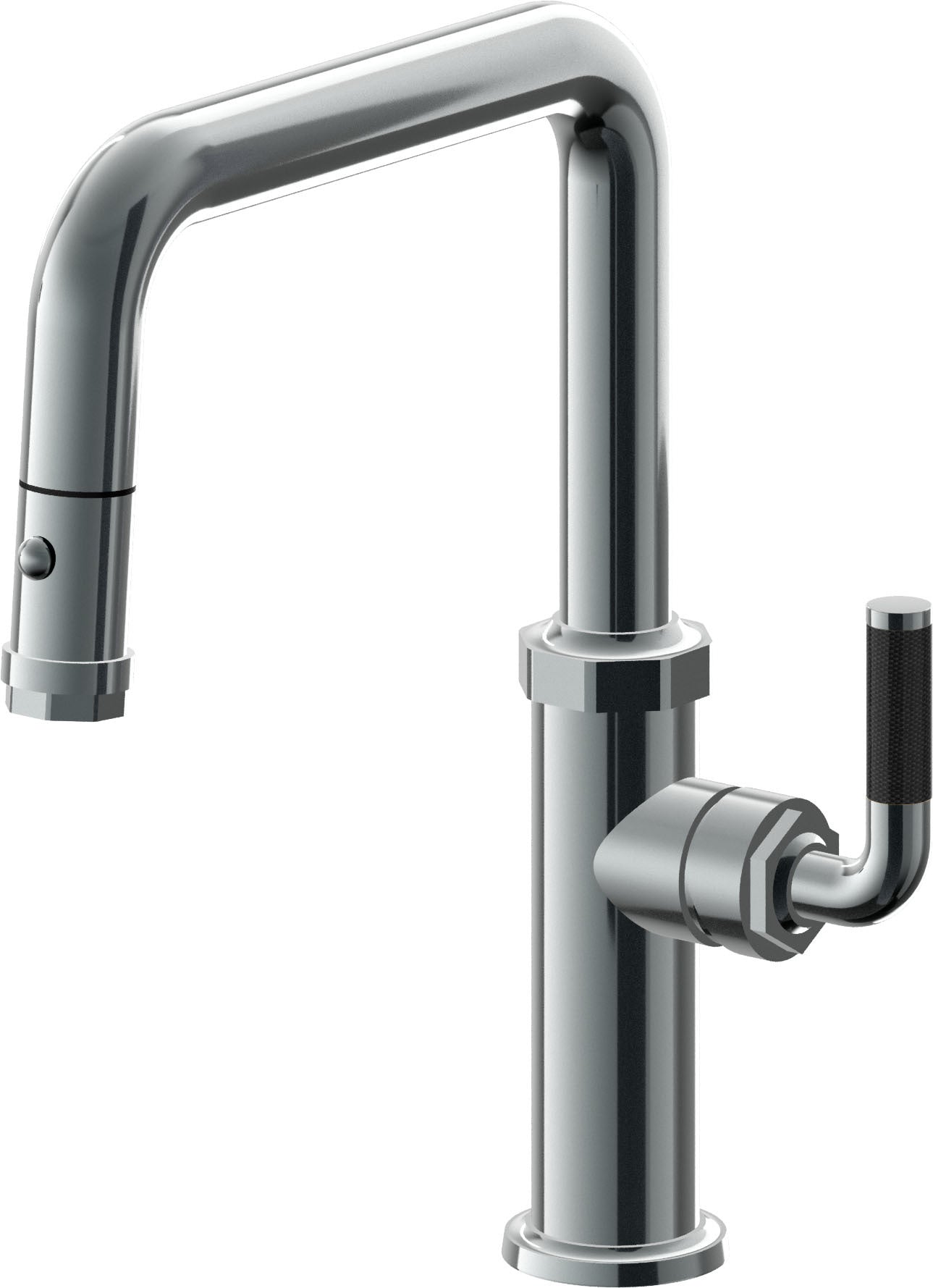 California Faucets Descanso Llave de Cocina con Rociador Extraíble hacia Abajo Industrial con Rociador de Botón - Pico Cuadrado - Níquel Negro