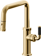 California Faucets Descanso Llave de Cocina con Rociador Extraíble hacia Abajo Industrial con Rociador de Botón - Pico Cuadrado - Oro Francés
