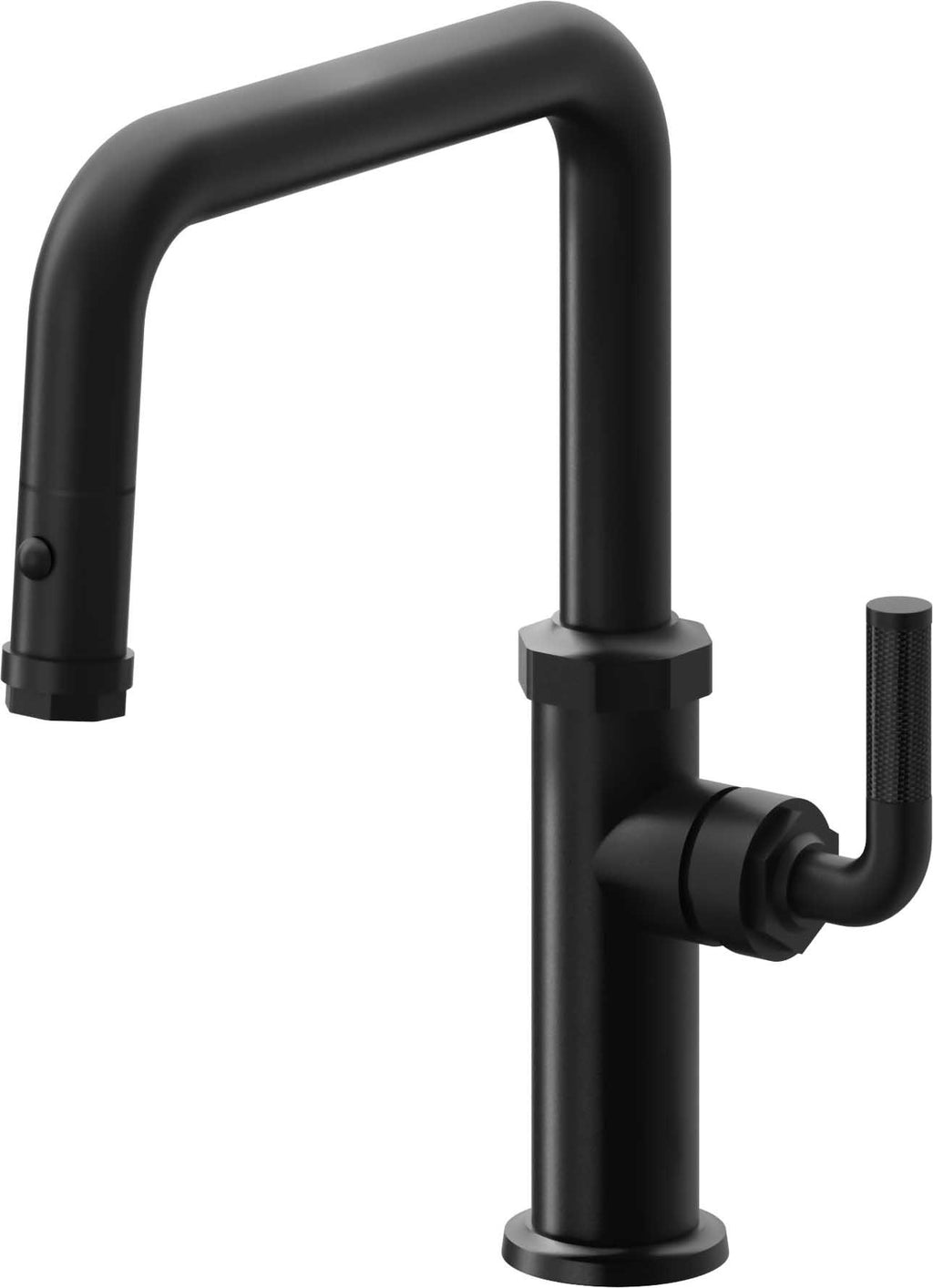 California Faucets Descanso Llave de Cocina con Rociador Extraíble hacia Abajo Industrial con Rociador de Botón - Pico Cuadrado - Negro Mate