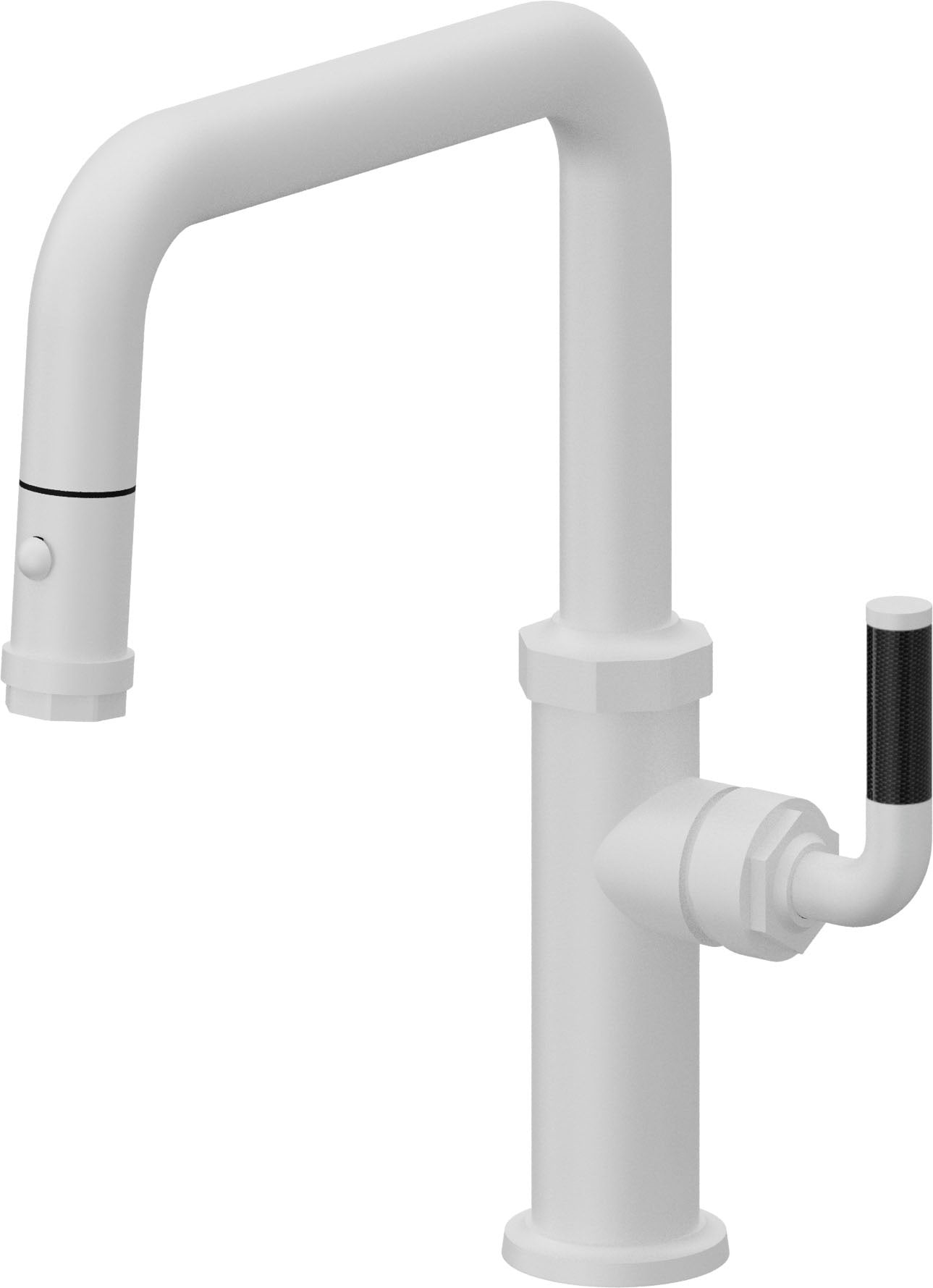 California Faucets Descanso Llave de Cocina con Rociador Extraíble hacia Abajo Industrial con Rociador de Botón - Pico Cuadrado - Blanco Mate