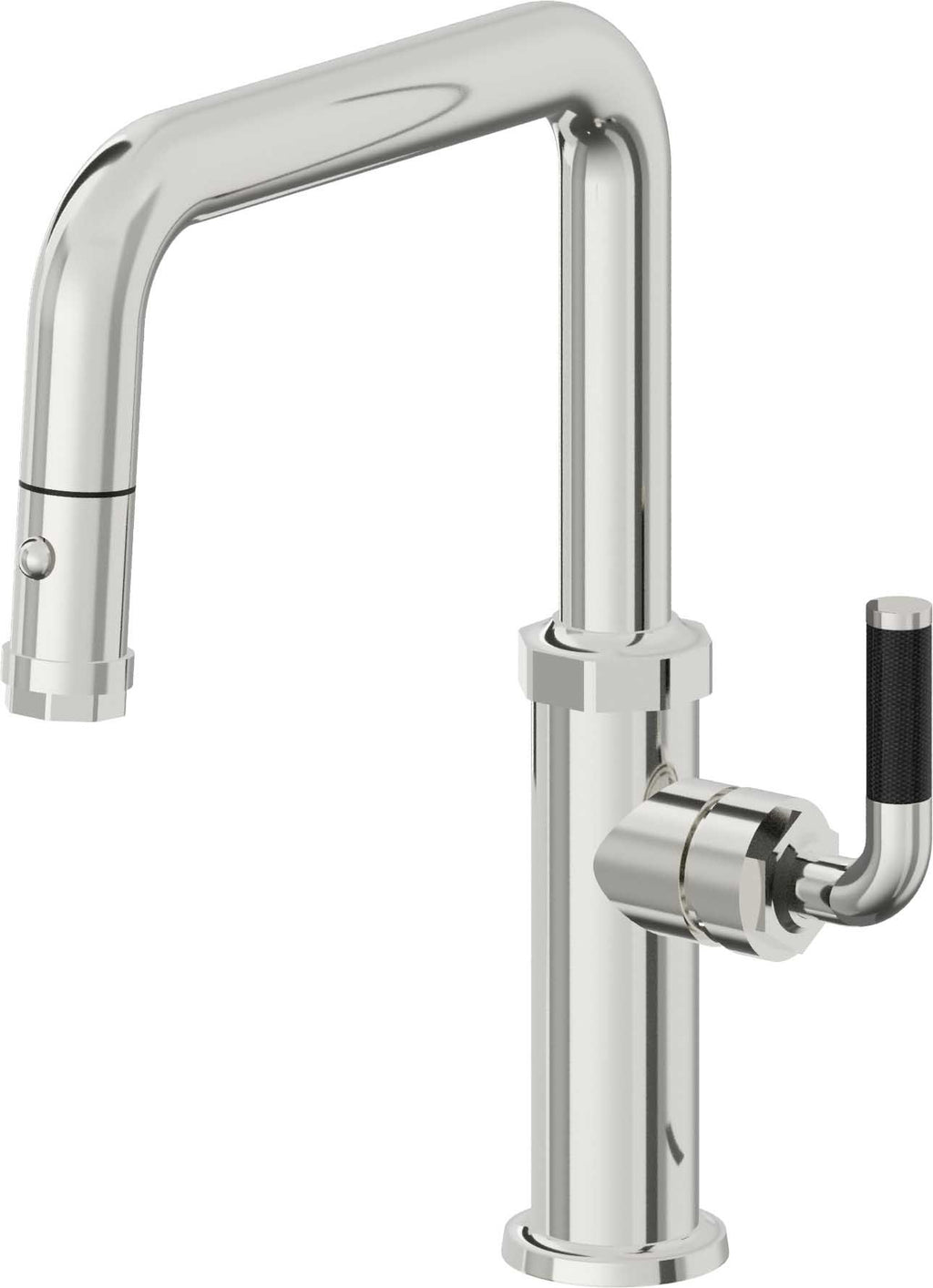 California Faucets Descanso Llave de Cocina con Rociador Extraíble hacia Abajo Industrial con Rociador de Botón - Pico Cuadrado - Cromo Pulido