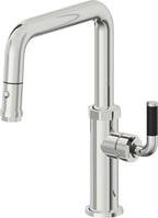 California Faucets Descanso Llave de Cocina con Rociador Extraíble hacia Abajo Industrial con Rociador de Botón - Pico Cuadrado - Cromo Pulido