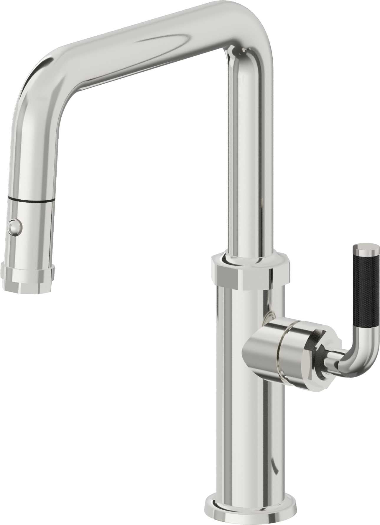California Faucets Descanso Llave de Cocina con Rociador Extraíble hacia Abajo Industrial con Rociador de Botón - Pico Cuadrado - Cromo Pulido