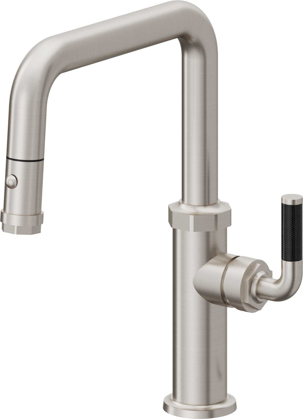 California Faucets Descanso Llave de Cocina con Rociador Extraíble hacia Abajo Industrial con Rociador de Botón - Pico Cuadrado - Acero Inoxidable Ultra