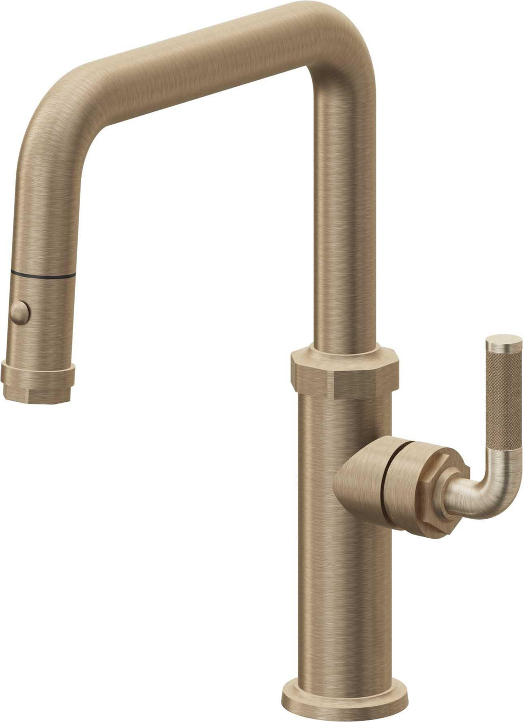 California Faucets Descanso Llave de Cocina con Rociador Extraíble hacia Abajo Industrial con Rociador de Botón - Pico Cuadrado - Latón Antiguo Mate