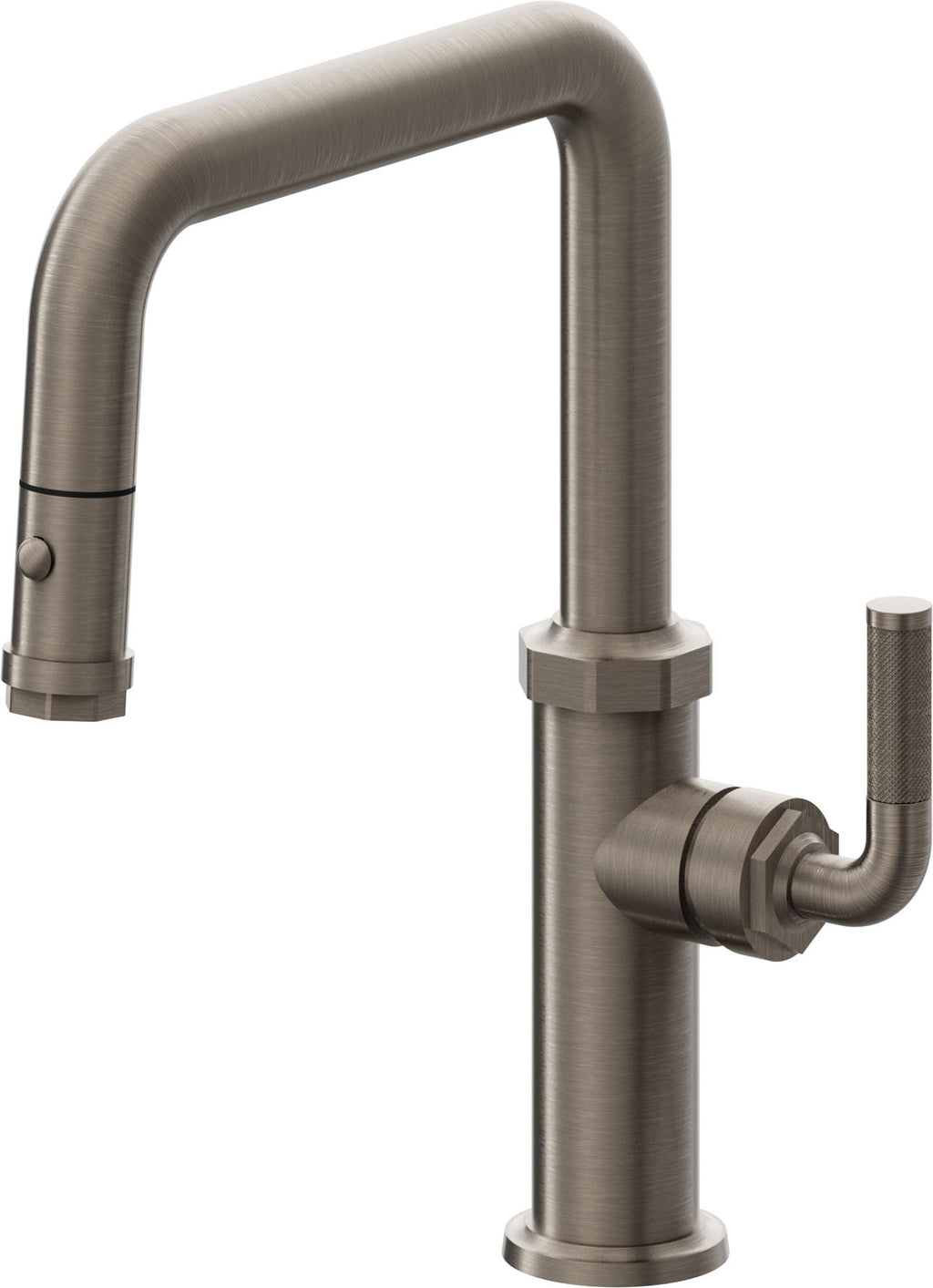 California Faucets Descanso Llave de Cocina con Rociador Extraíble hacia Abajo Industrial con Rociador de Botón - Pico Cuadrado - Níquel Antiguo Mate