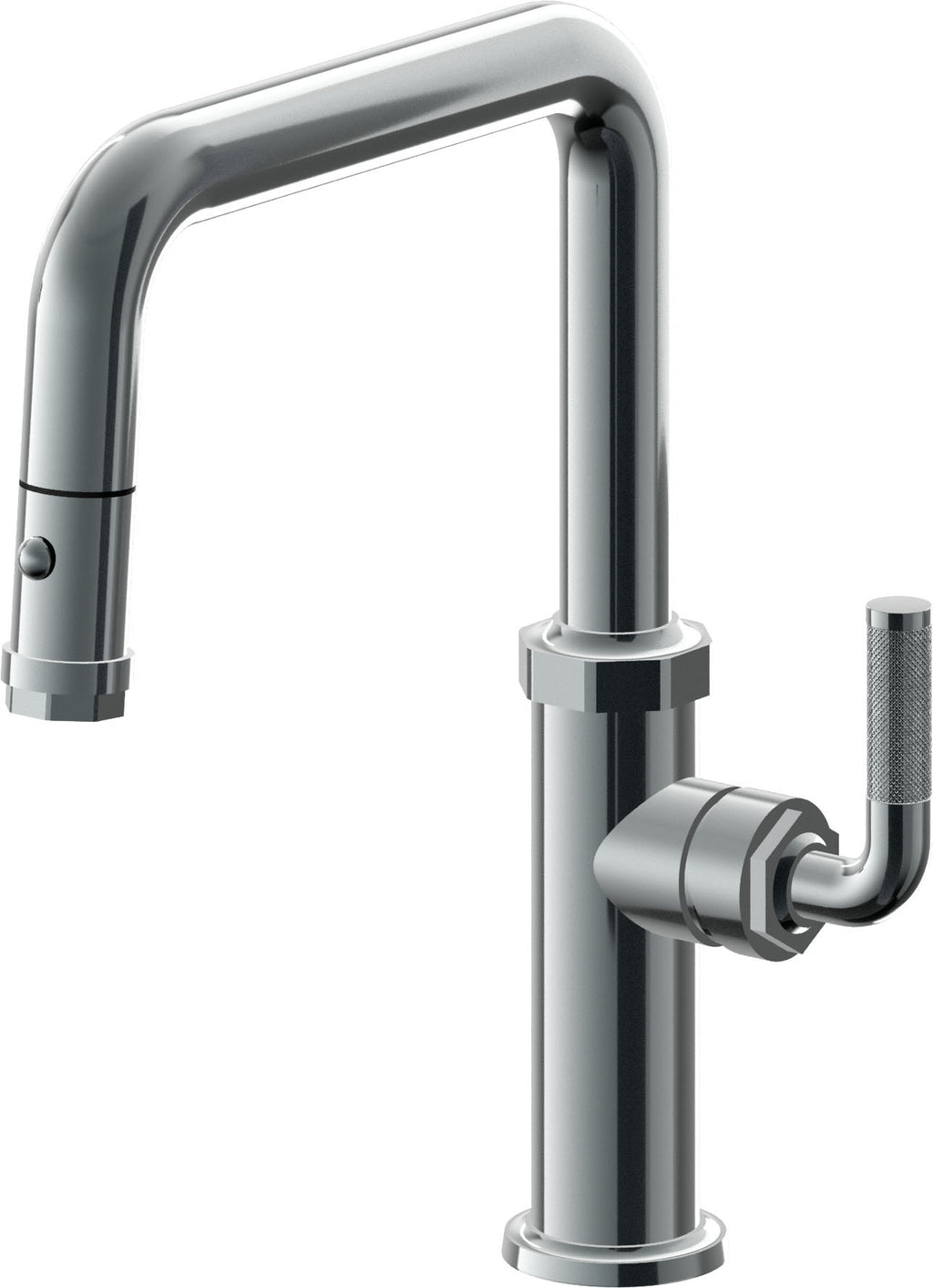California Faucets Descanso Llave de Cocina con Rociador Extraíble hacia Abajo Industrial con Rociador de Botón - Pico Cuadrado - Níquel Negro