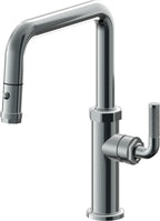 California Faucets Descanso Llave de Cocina con Rociador Extraíble hacia Abajo Industrial con Rociador de Botón - Pico Cuadrado - Níquel Negro