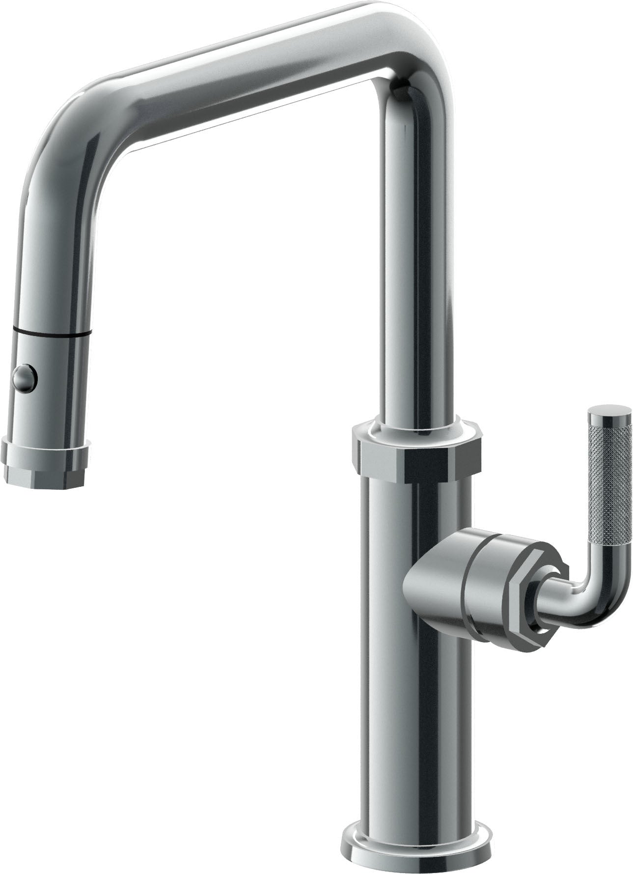 California Faucets Descanso Llave de Cocina con Rociador Extraíble hacia Abajo Industrial con Rociador de Botón - Pico Cuadrado - Níquel Negro