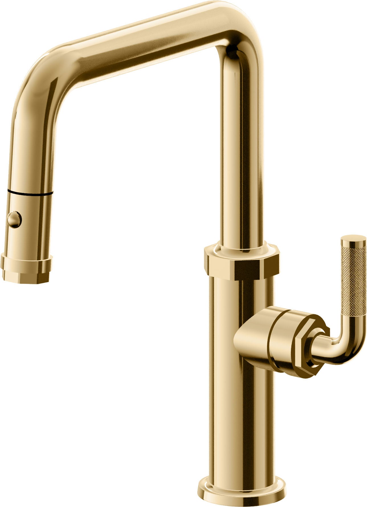 California Faucets Descanso Llave de Cocina con Rociador Extraíble hacia Abajo Industrial con Rociador de Botón - Pico Cuadrado - Oro Francés
