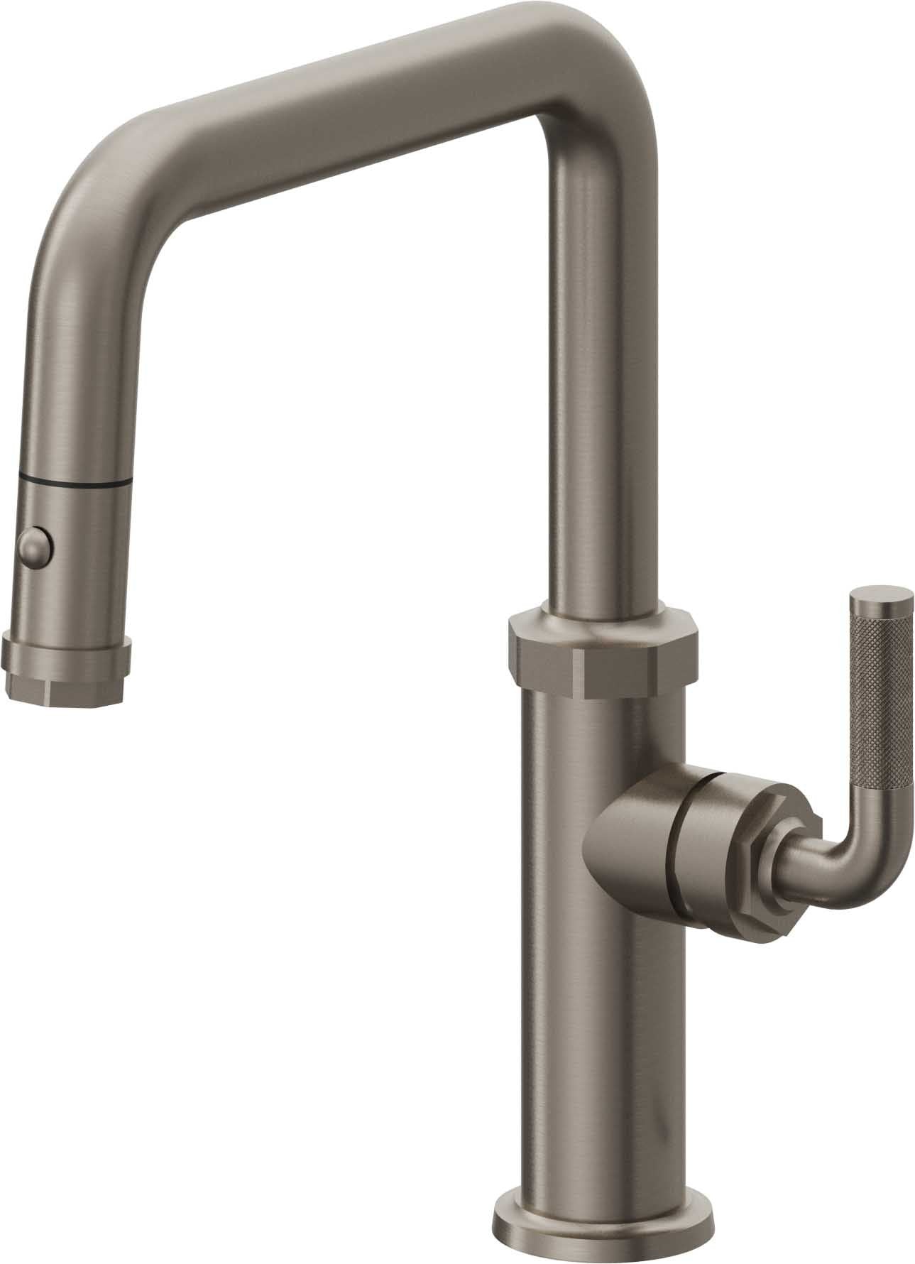 California Faucets Descanso Llave de Cocina con Rociador Extraíble hacia Abajo Industrial con Rociador de Botón - Pico Cuadrado - Grafito