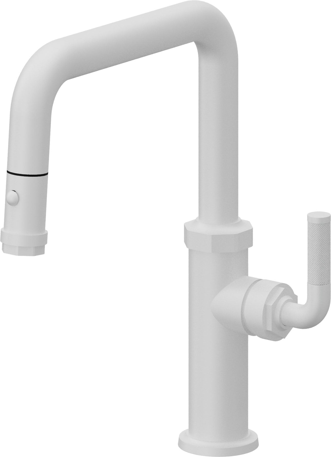 California Faucets Descanso Llave de Cocina con Rociador Extraíble hacia Abajo Industrial con Rociador de Botón - Pico Cuadrado - Blanco Mate