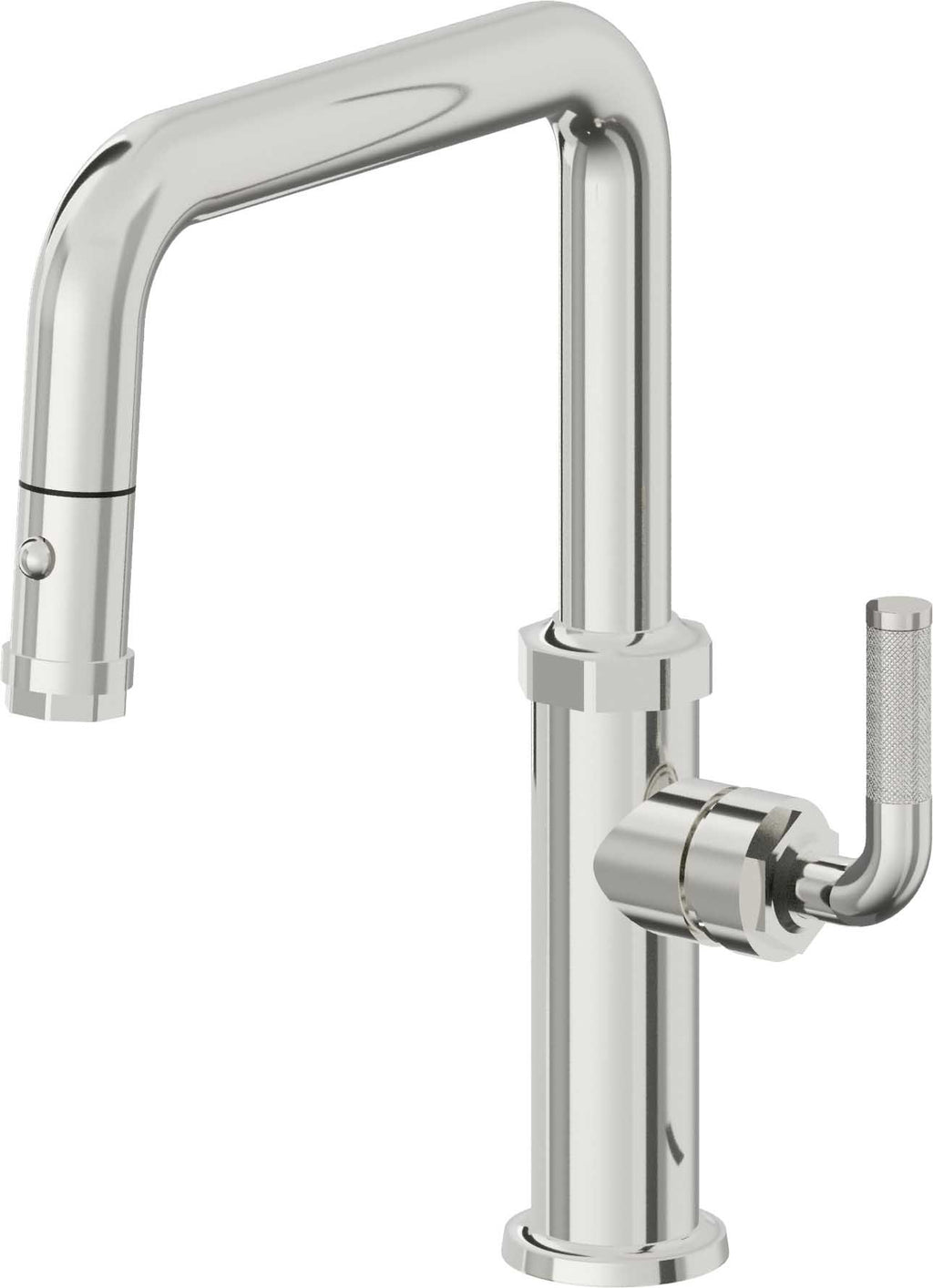 California Faucets Descanso Llave de Cocina con Rociador Extraíble hacia Abajo Industrial con Rociador de Botón - Pico Cuadrado - Cromo Pulido