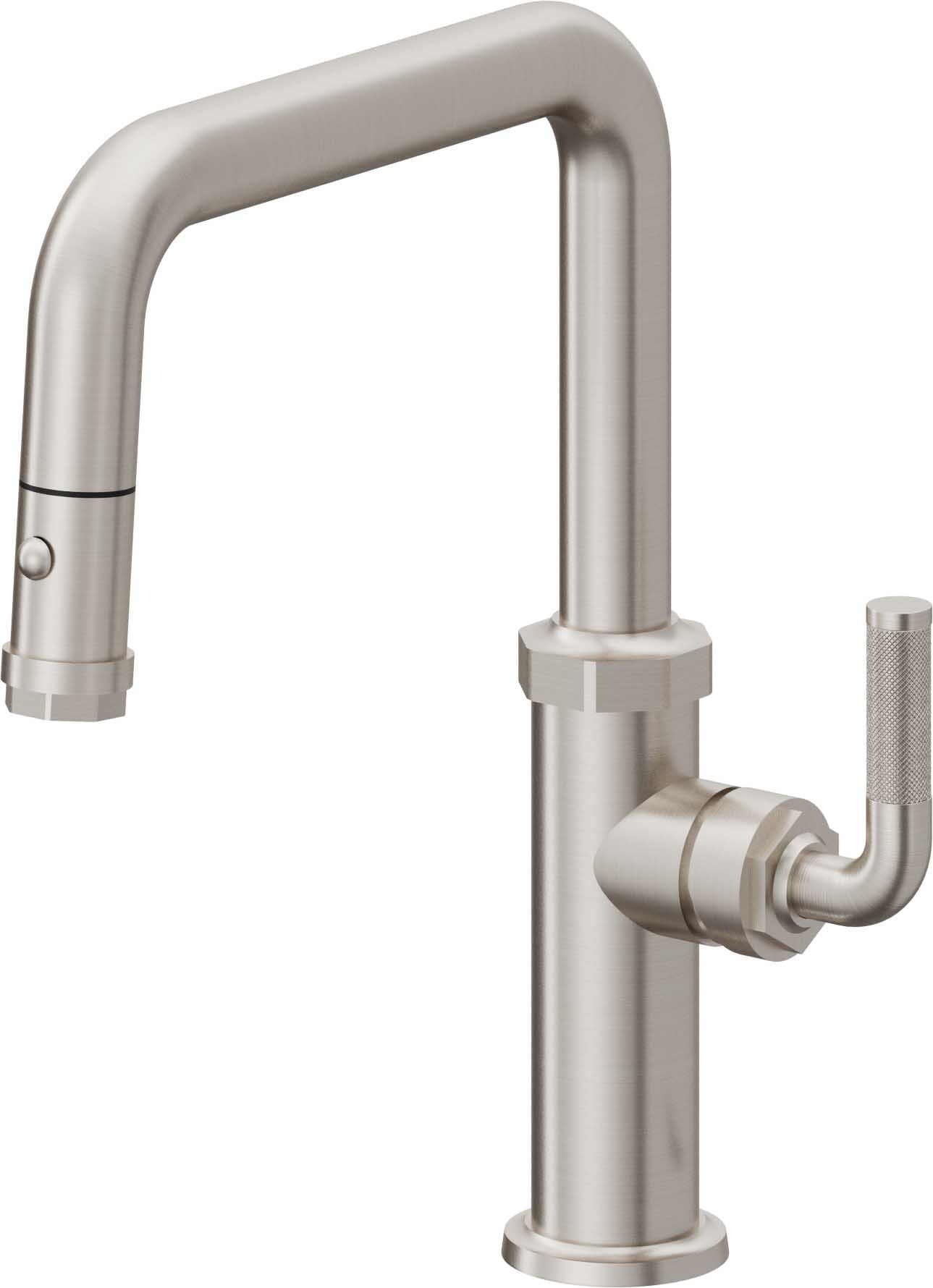 California Faucets Descanso Llave de Cocina con Rociador Extraíble hacia Abajo Industrial con Rociador de Botón - Pico Cuadrado - Acero Inoxidable Ultra