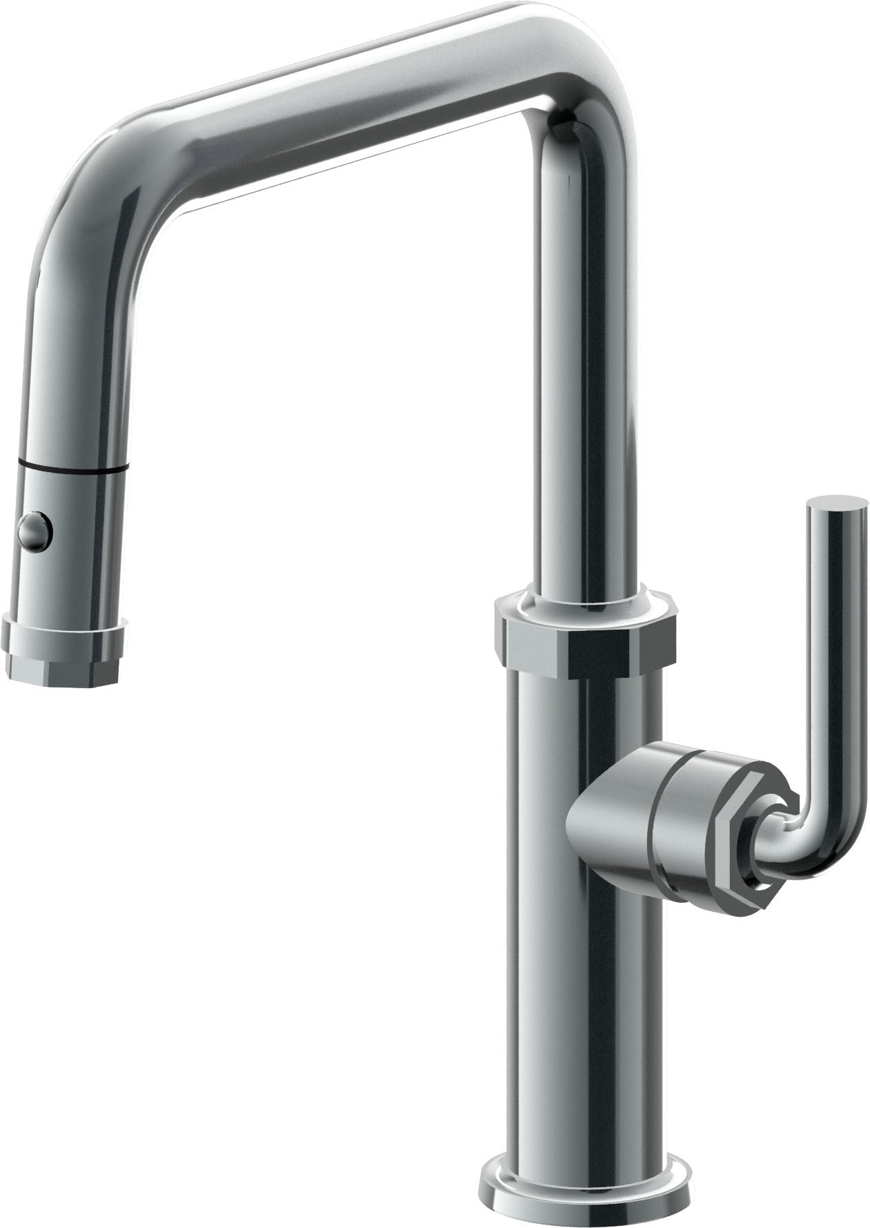 California Faucets Descanso Llave de Cocina con Rociador Extraíble hacia Abajo Industrial con Rociador de Botón - Pico Cuadrado - Níquel Negro