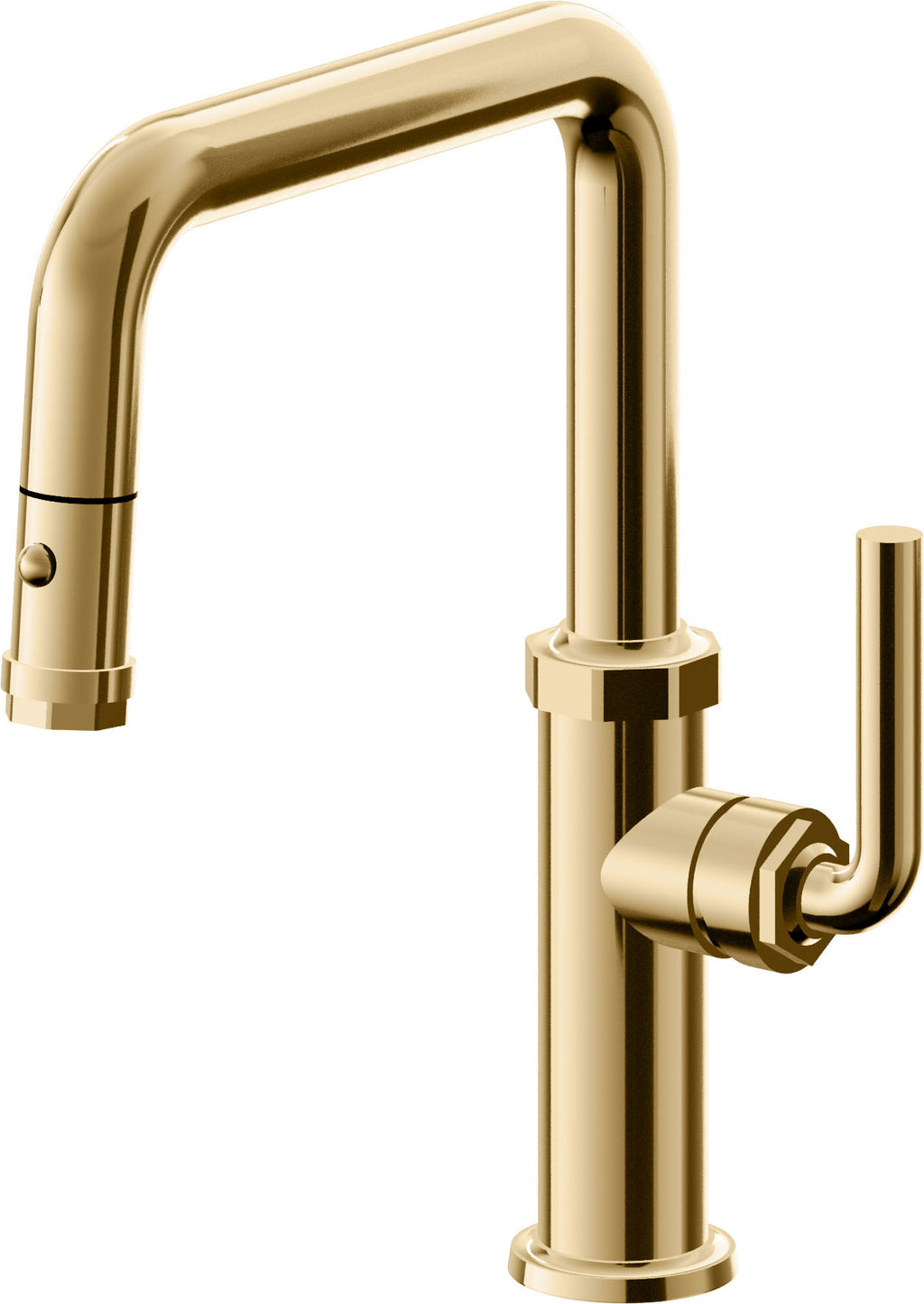 California Faucets Descanso Llave de Cocina con Rociador Extraíble hacia Abajo Industrial con Rociador de Botón - Pico Cuadrado - Oro Francés
