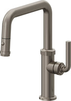 California Faucets Descanso Llave de Cocina con Rociador Extraíble hacia Abajo Industrial con Rociador de Botón - Pico Cuadrado - Grafito