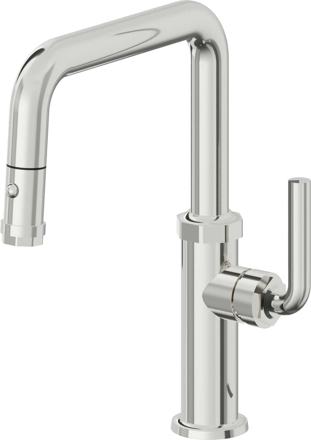 California Faucets Descanso Llave de Cocina con Rociador Extraíble hacia Abajo Industrial con Rociador de Botón - Pico Cuadrado - Cromo Pulido