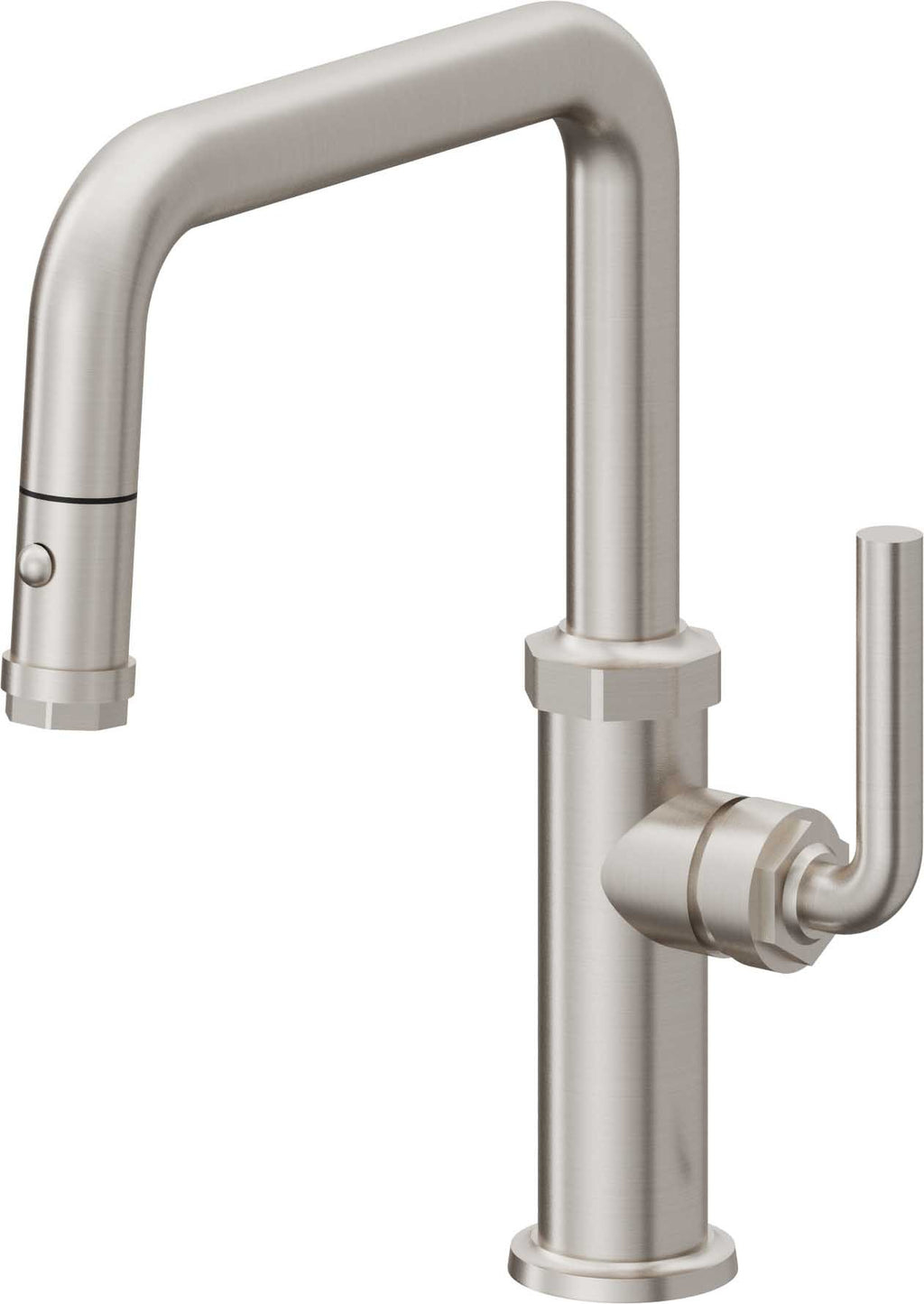 California Faucets Descanso Llave de Cocina con Rociador Extraíble hacia Abajo Industrial con Rociador de Botón - Pico Cuadrado - Acero Inoxidable Ultra