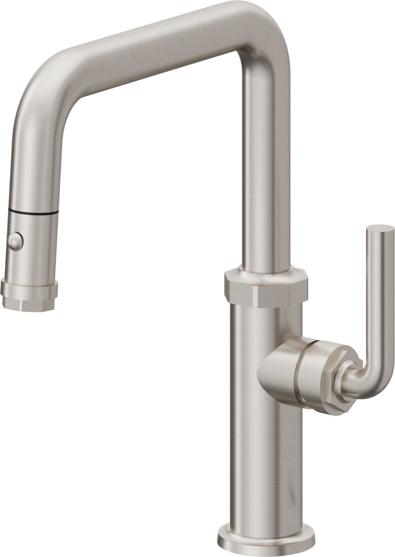 California Faucets Descanso Llave de Cocina con Rociador Extraíble hacia Abajo Industrial con Rociador de Botón - Pico Cuadrado - Acero Inoxidable Ultra