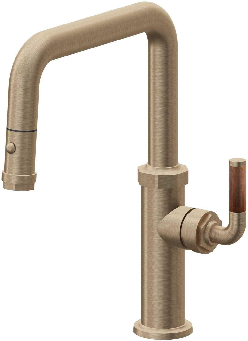 California Faucets Descanso Llave de Cocina con Rociador Extraíble hacia Abajo Industrial con Rociador de Botón - Pico Cuadrado - Latón Antiguo Mate