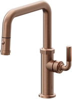 California Faucets Descanso Llave de Cocina con Rociador Extraíble hacia Abajo Industrial con Rociador de Botón - Pico Cuadrado - Cobre Antiguo Mate