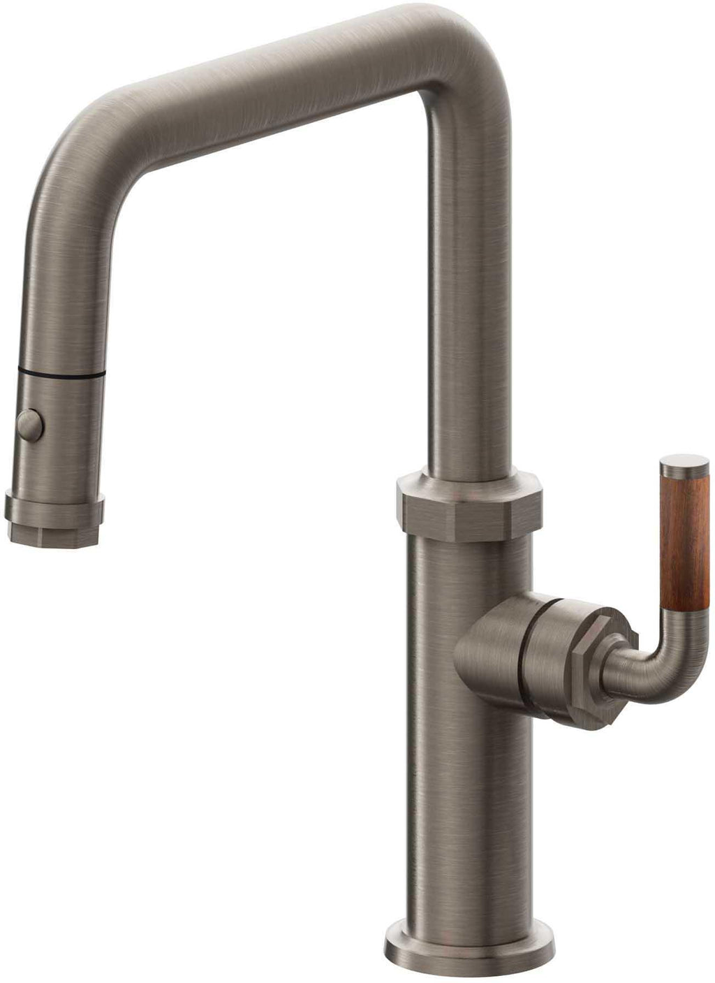 California Faucets Descanso Llave de Cocina con Rociador Extraíble hacia Abajo Industrial con Rociador de Botón - Pico Cuadrado - Níquel Antiguo Mate