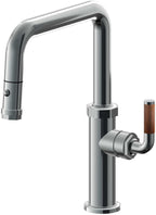 California Faucets Descanso Llave de Cocina con Rociador Extraíble hacia Abajo Industrial con Rociador de Botón - Pico Cuadrado - Níquel Negro