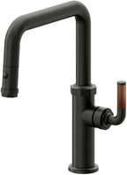 California Faucets Descanso Llave de Cocina con Rociador Extraíble hacia Abajo Industrial con Rociador de Botón - Pico Cuadrado - Bronce Bella Terra
