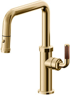 California Faucets Descanso Llave de Cocina con Rociador Extraíble hacia Abajo Industrial con Rociador de Botón - Pico Cuadrado - Oro Francés