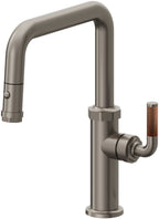 California Faucets Descanso Llave de Cocina con Rociador Extraíble hacia Abajo Industrial con Rociador de Botón - Pico Cuadrado - Grafito