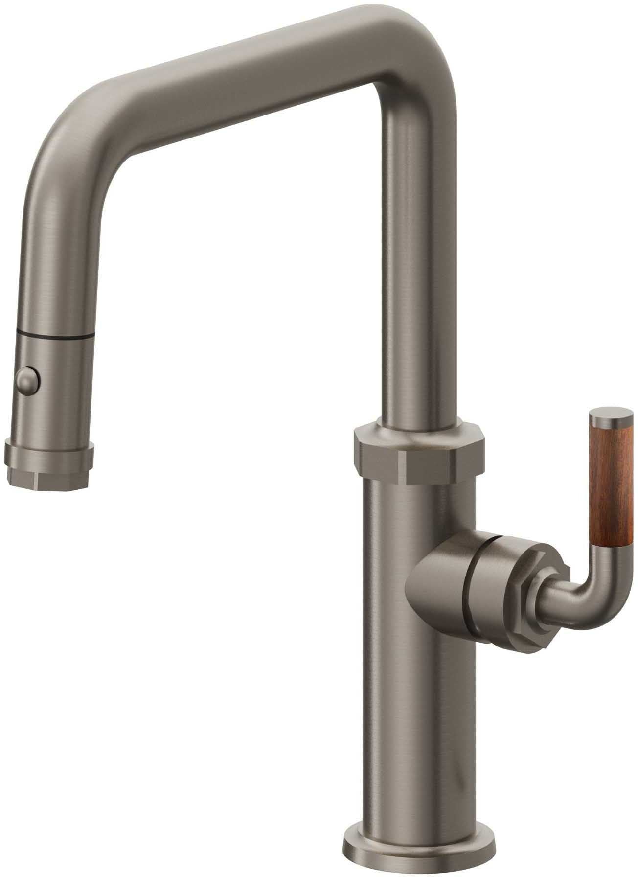 California Faucets Descanso Llave de Cocina con Rociador Extraíble hacia Abajo Industrial con Rociador de Botón - Pico Cuadrado - Grafito