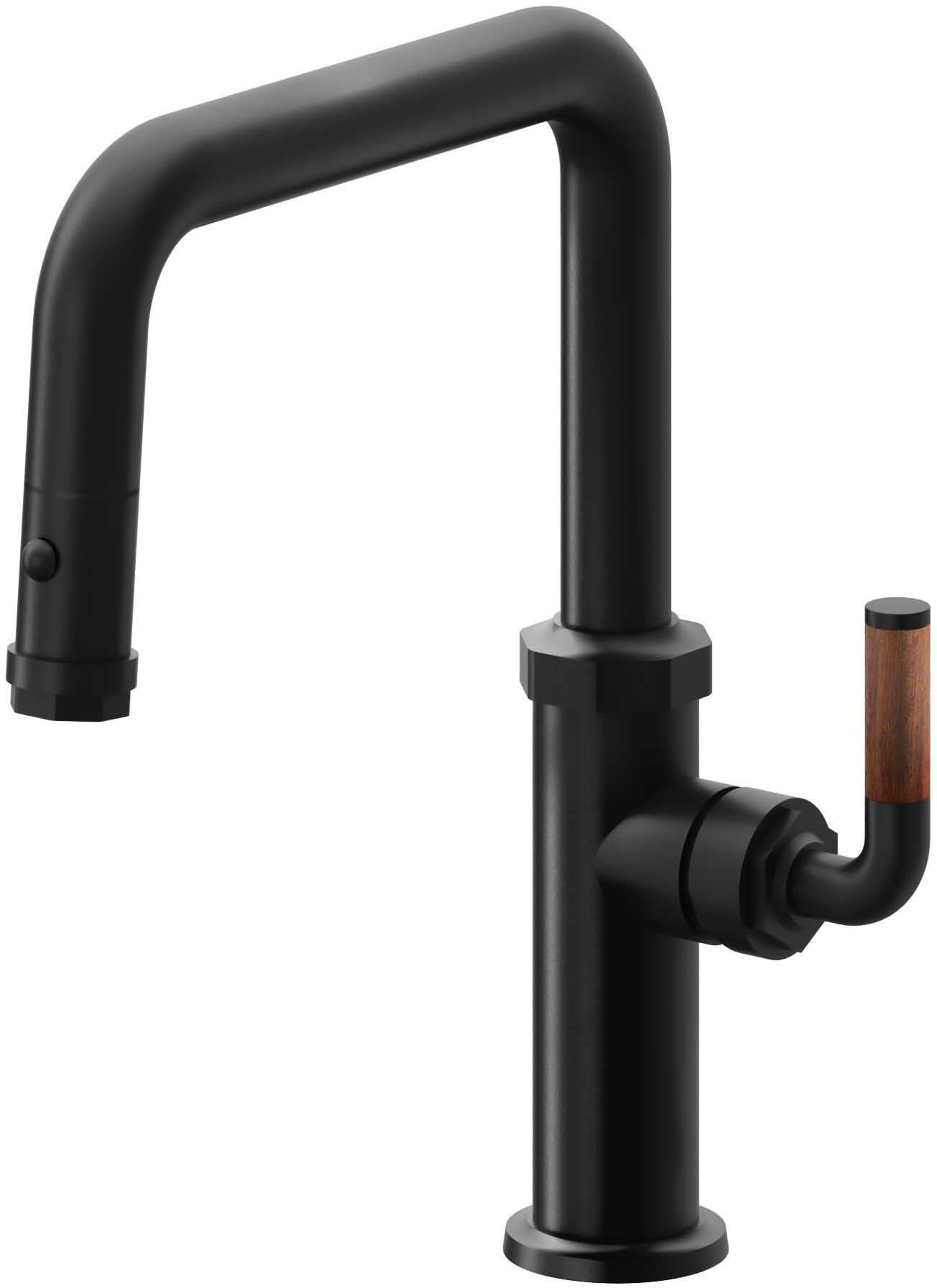 California Faucets Descanso Llave de Cocina con Rociador Extraíble hacia Abajo Industrial con Rociador de Botón - Pico Cuadrado - Negro Mate