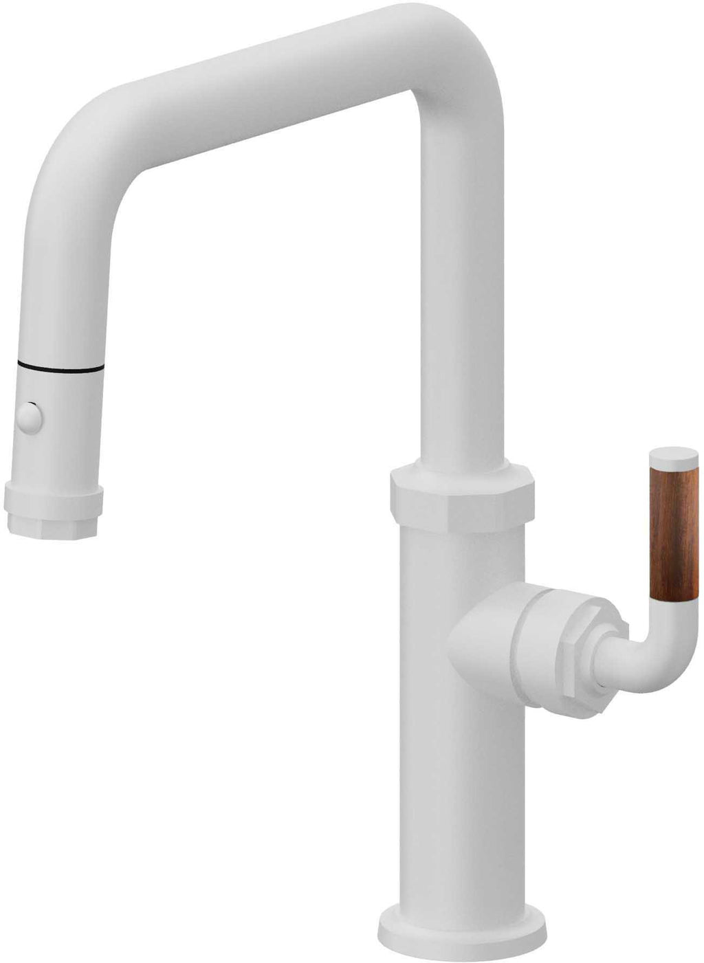 California Faucets Descanso Llave de Cocina con Rociador Extraíble hacia Abajo Industrial con Rociador de Botón - Pico Cuadrado - Blanco Mate