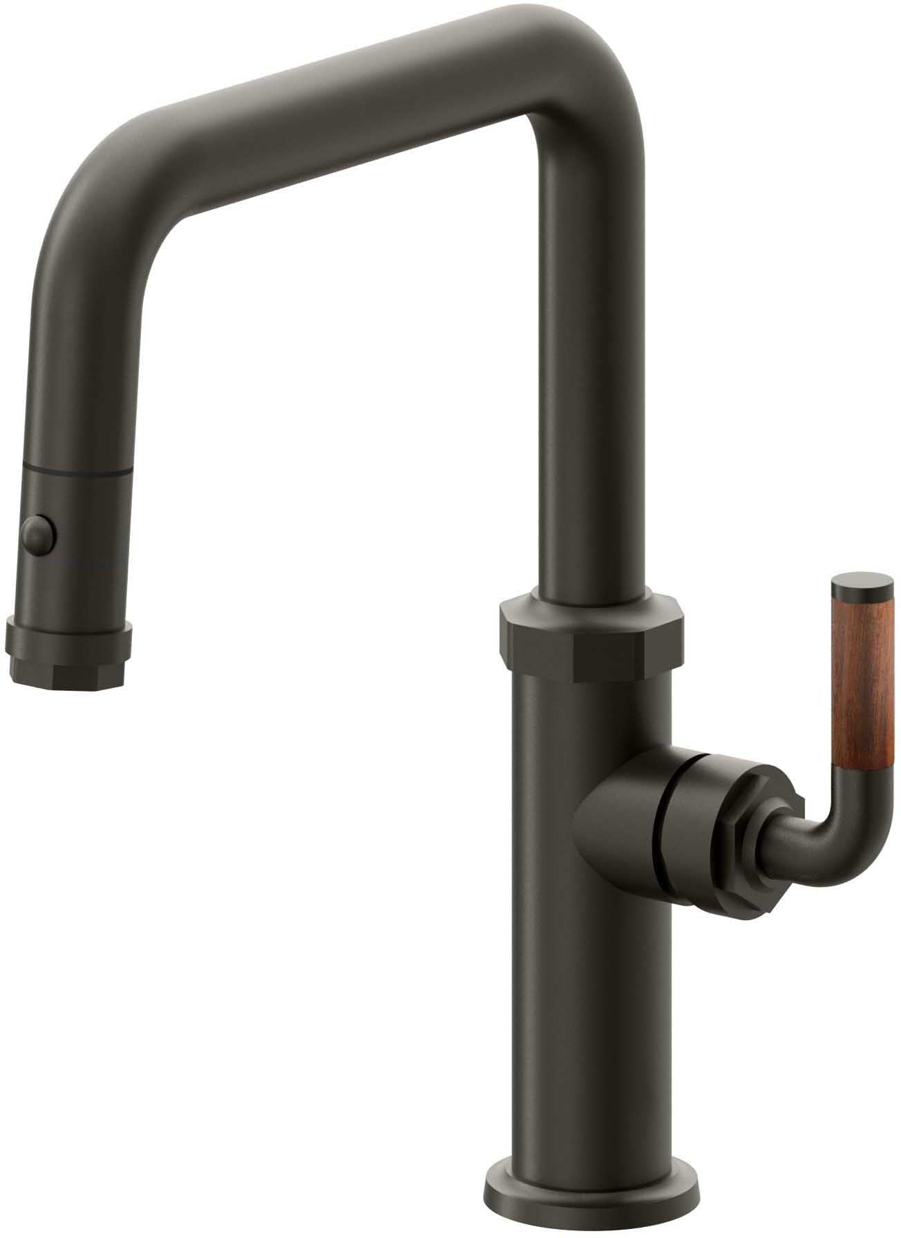 California Faucets Descanso Llave de Cocina con Rociador Extraíble hacia Abajo Industrial con Rociador de Botón - Pico Cuadrado - Bronce Oscuro